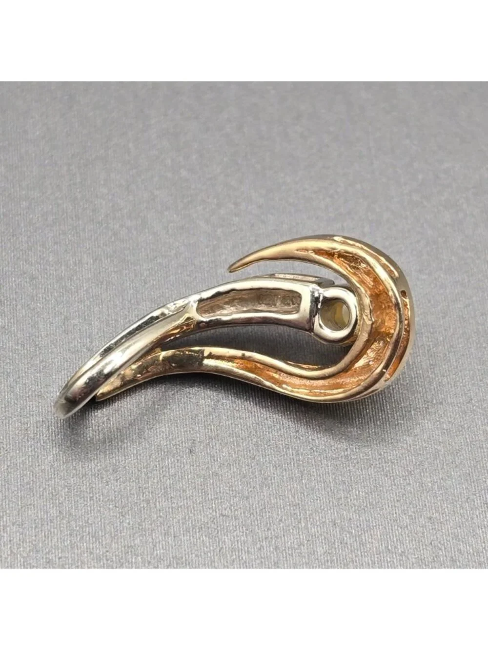 14k Yellow Gold Citrine Pendant Sculptural Ribbon Statement Charm Signed KK - Picture 2 of 14